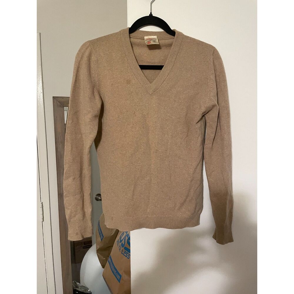 Vintage St Michael Marks & Spencer 100% Cashmere V-Neck Sweater UK 14 Beige